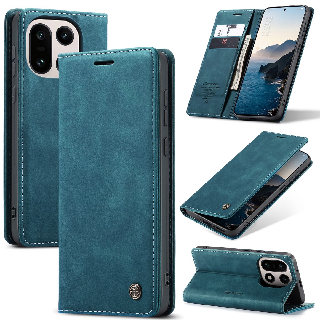 Husa pentru OnePlus 15 – CaseMe, tip carte, piele, functie portofel, stand, finisaj catifelat, Albastru - Fjord Blue