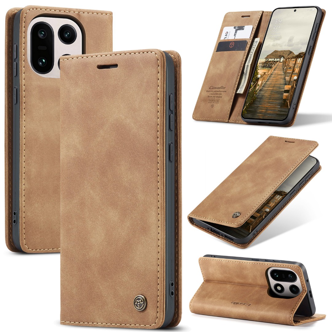 Husa pentru OnePlus 15 – CaseMe, tip carte, piele, functie portofel, stand, finisaj catifelat, Maro - Camel Sand