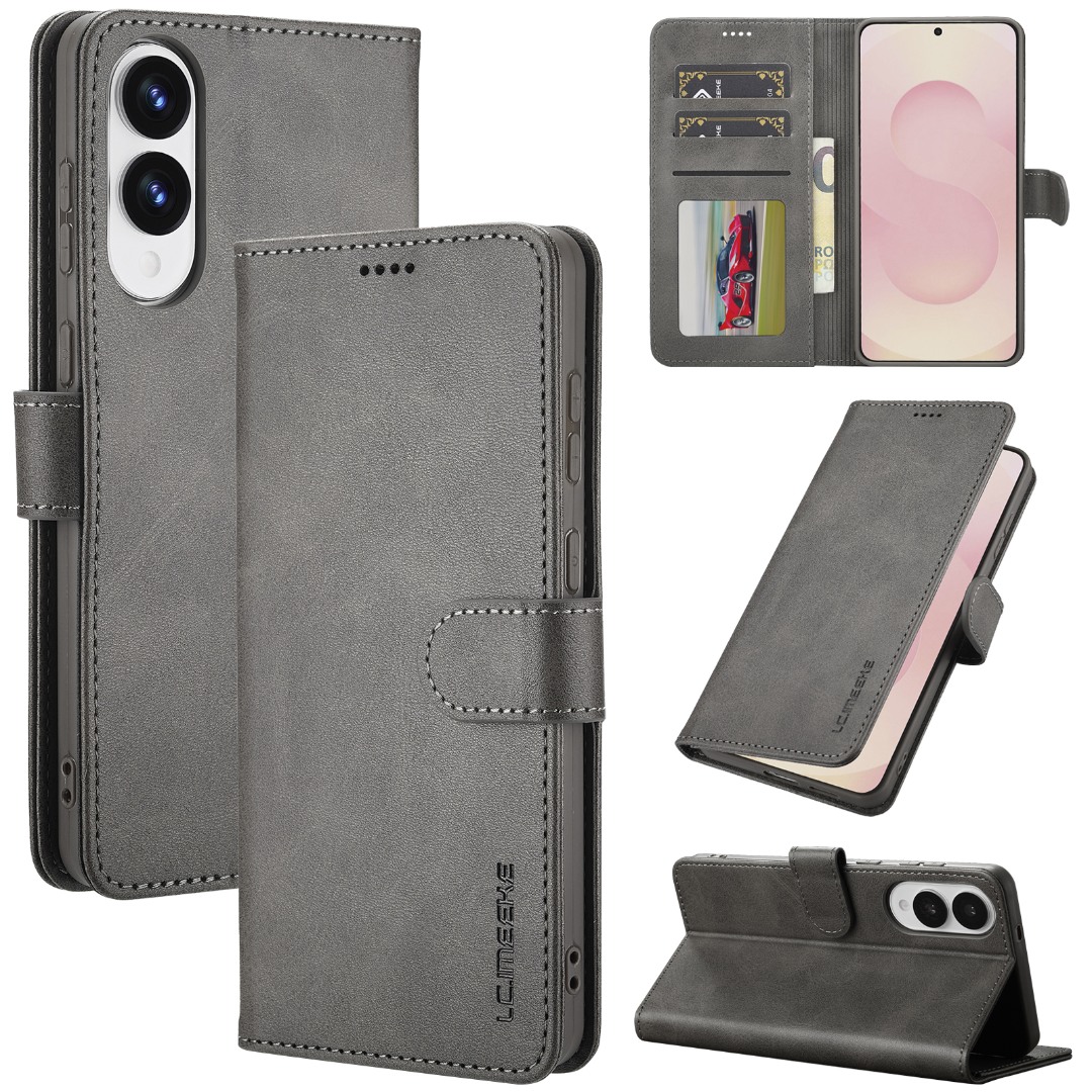 Husa piele, tip portofel, inchidere magnetica, stand, suport moale la culoarea husei, Samsung Galaxy S25 Edge - CaseMe, Gri