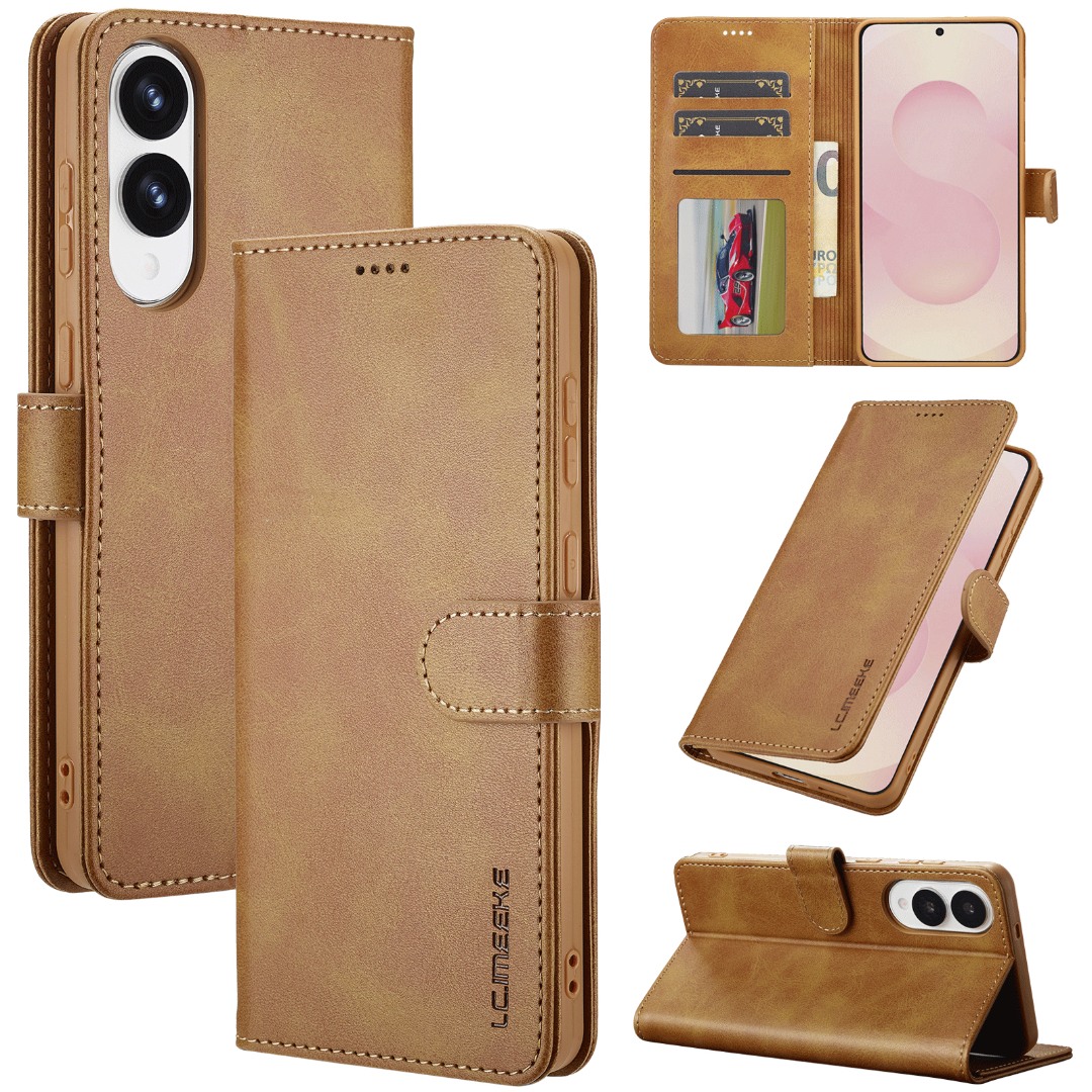 Husa piele, tip portofel, inchidere magnetica, stand, suport moale la culoarea husei, Samsung Galaxy S25 Edge - CaseMe, Maro