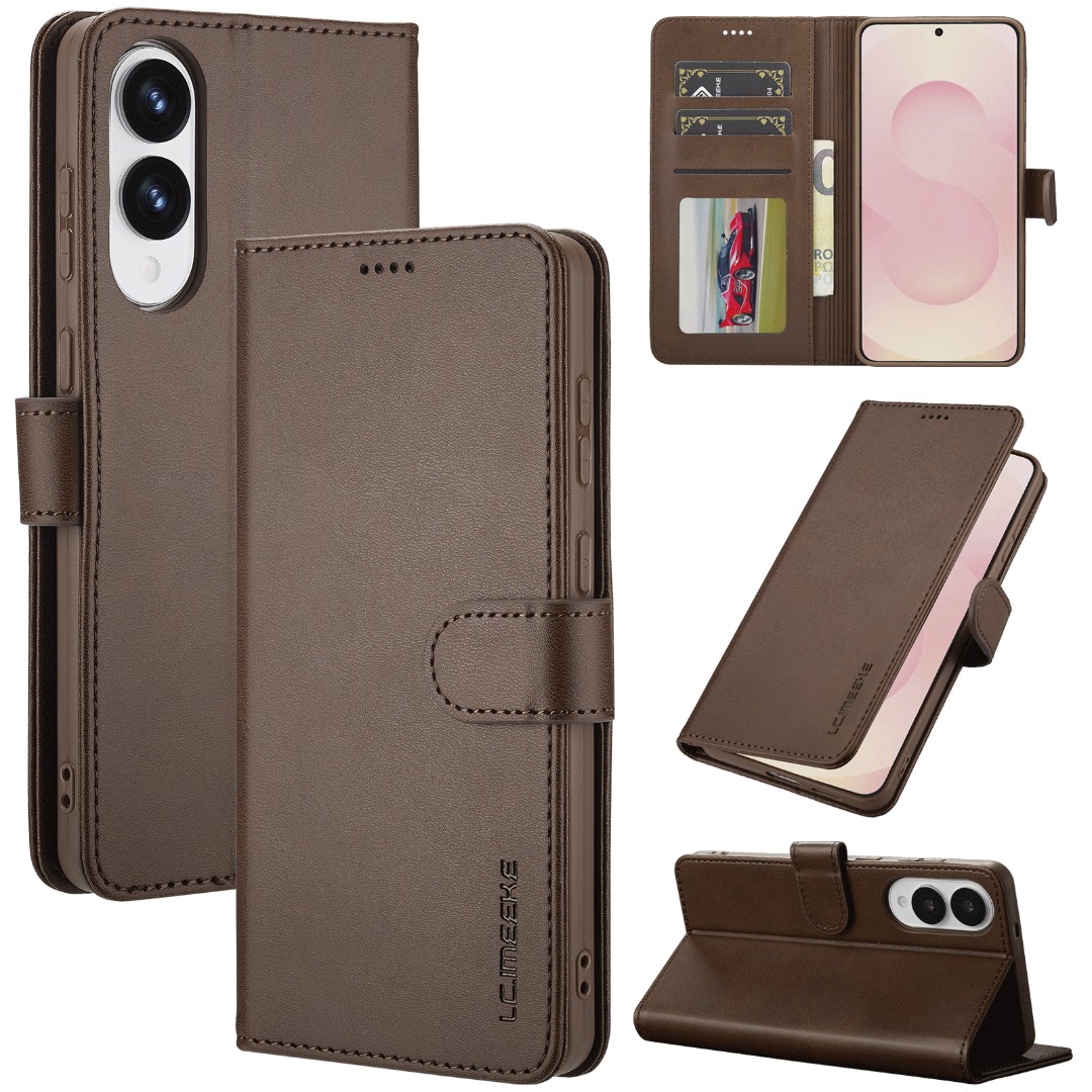 Husa piele, tip portofel, inchidere magnetica, stand, suport moale la culoarea husei, Samsung Galaxy S25 Edge - CaseMe, Maro coffee