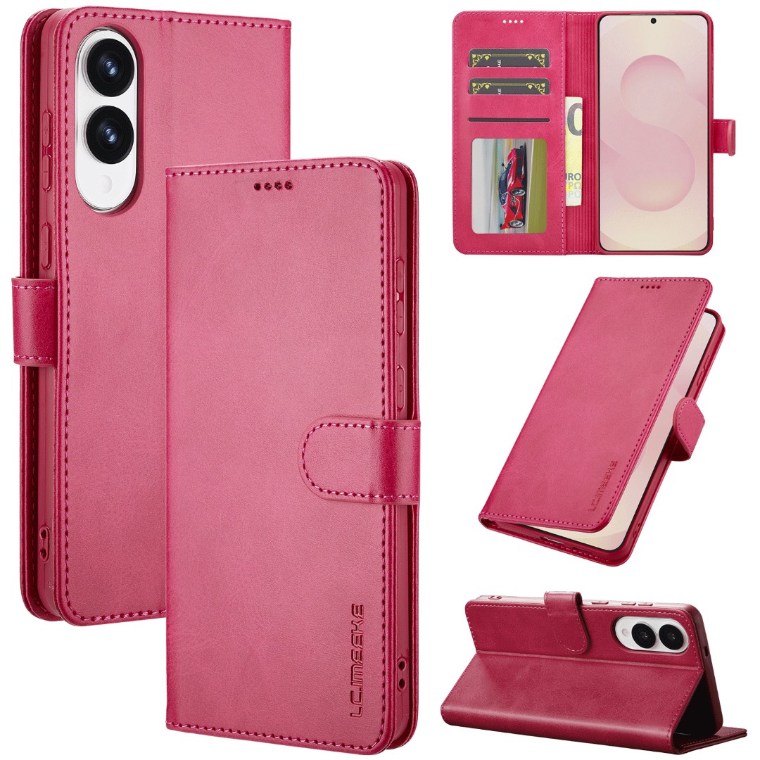 Husa piele, tip portofel, inchidere magnetica, stand, suport moale la culoarea husei, Samsung Galaxy S25 Edge - CaseMe, Roz
