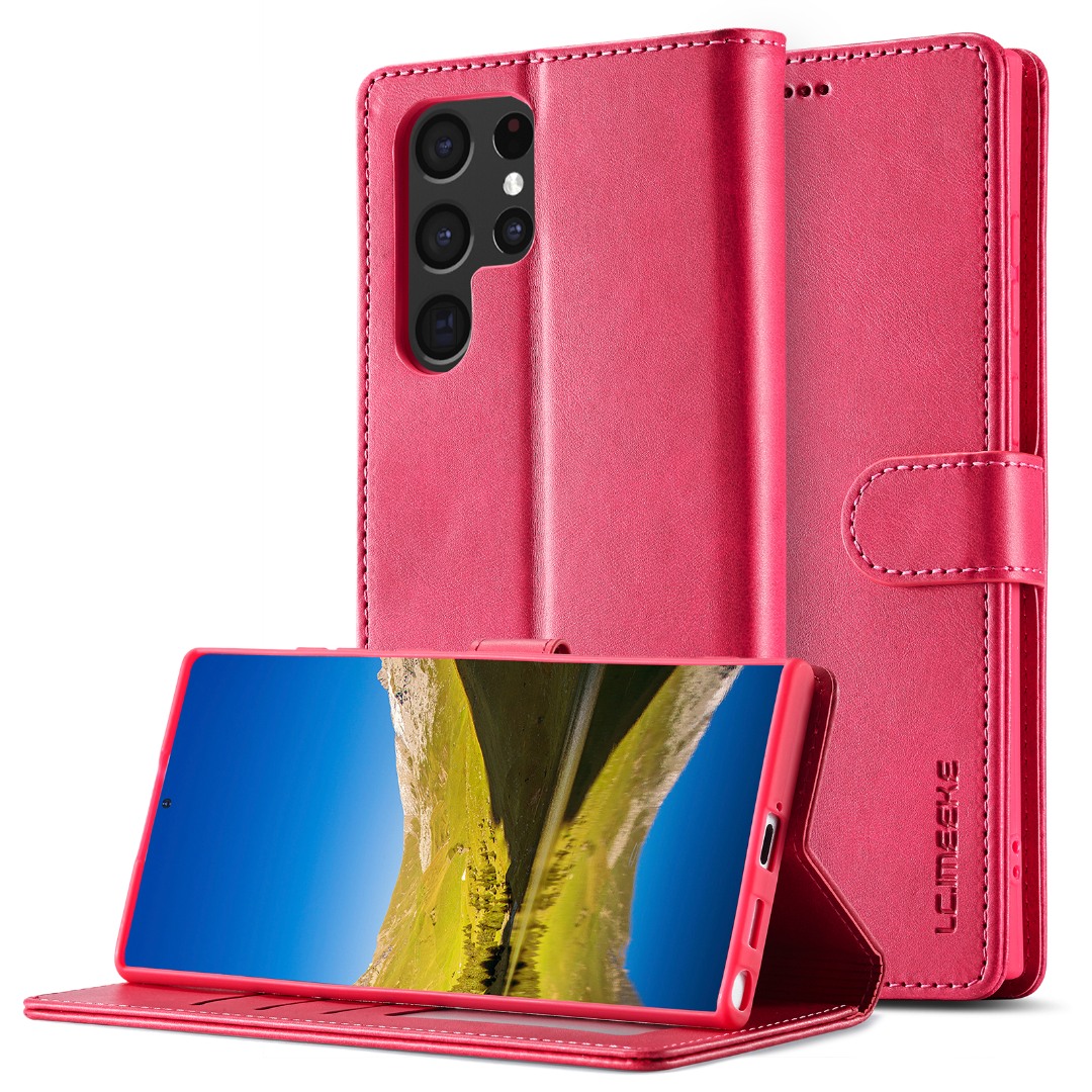 Husa pentru Samsung Galaxy S26 Ultra, piele, tip portofel, inchidere magnetica, functie stand, suport moale in culoarea husei, Ciclam – Fuchsia Pink