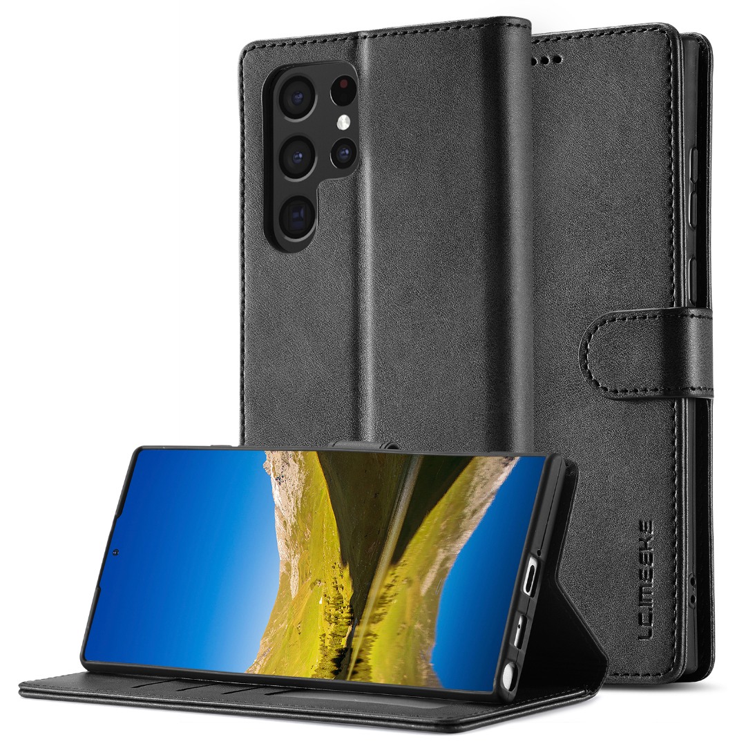 Husa pentru Samsung Galaxy S26 Ultra, piele, tip portofel, inchidere magnetica, functie stand, suport moale in culoarea husei, Negru - Soft Black