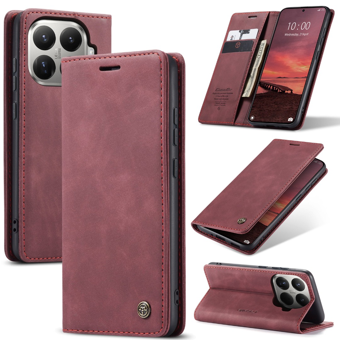 Husa pentru Xiaomi 15T Pro – CaseMe, tip carte, piele, functie portofel, stand, finisaj catifelat, Rosu - Crimson Glory
