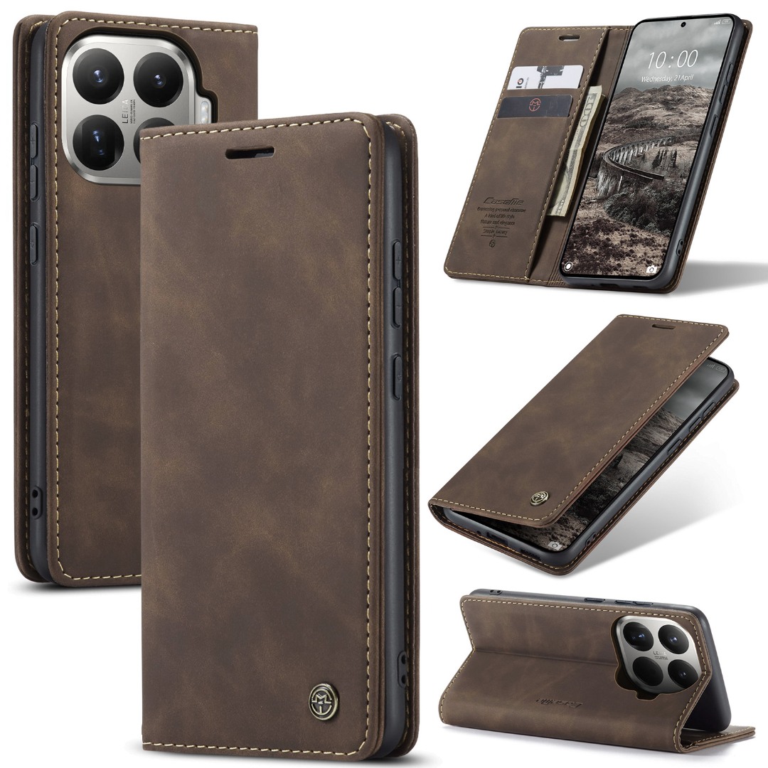 Husa pentru Xiaomi 15T Pro – CaseMe, tip carte, piele, functie portofel, stand, finisaj catifelat, Maro - Vintage coffee