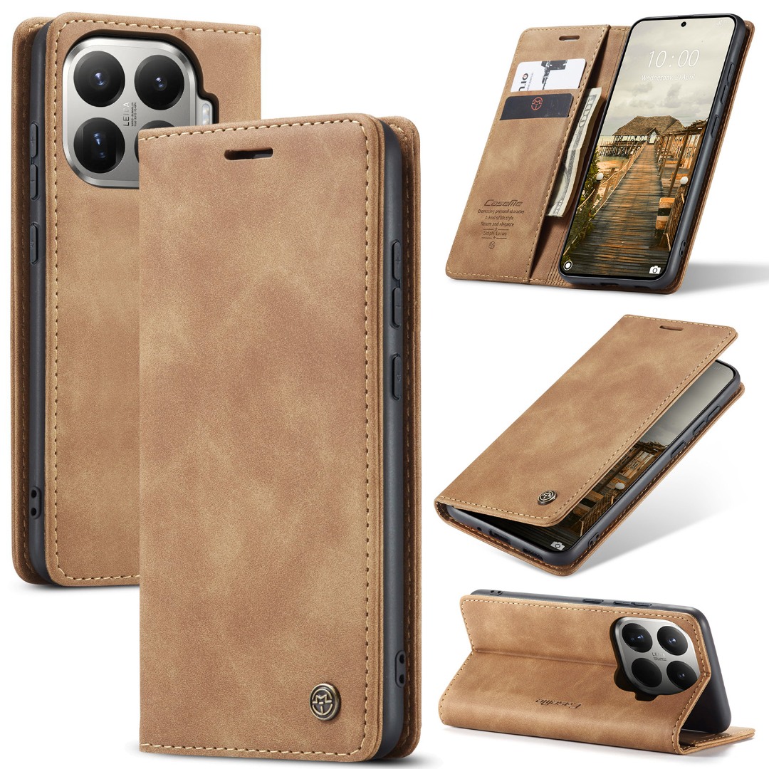 Husa pentru Xiaomi 15T Pro – CaseMe, tip carte, piele, functie portofel, stand, finisaj catifelat, Maro - Camel Sand