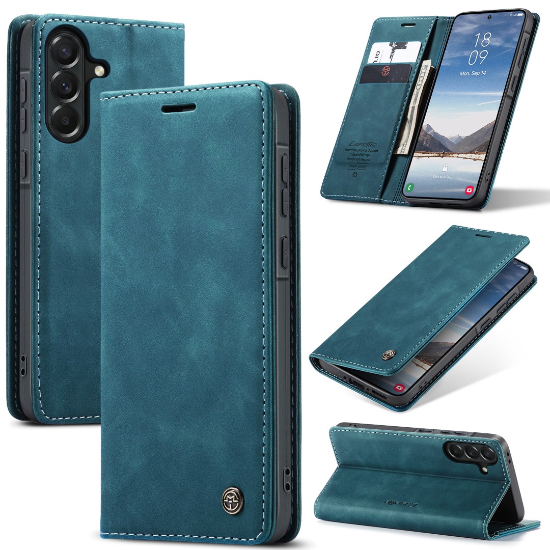 Husa pentru Samsung Galaxy A37 – CaseMe, tip carte, piele, functie portofel, stand, finisaj catifelat, Albastru - Fjord Blue