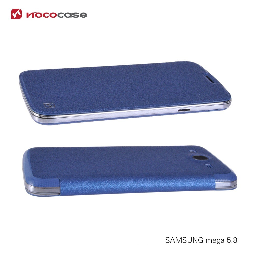 Husa slim piele cu inlocuire capac, Samsung Galaxy Mega 5.8 - Hoco Dazzled, Albastru