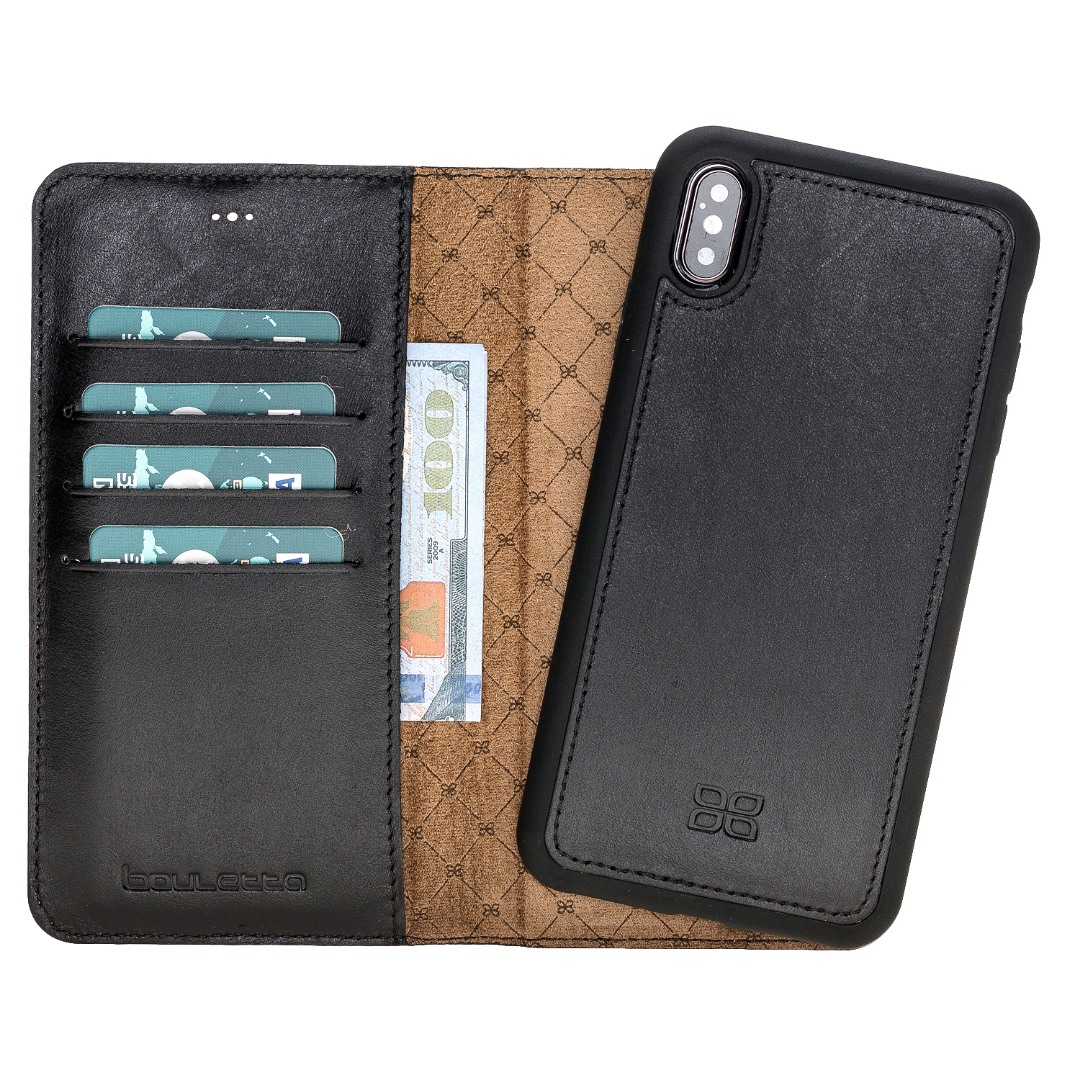 Husa piele naturala 2 in 1, tip portofel + back cover, iPhone XS Max - Bouletta Magic Wallet, Rustic black
